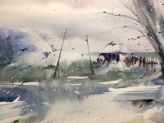 Watercolor "First snowflakes”