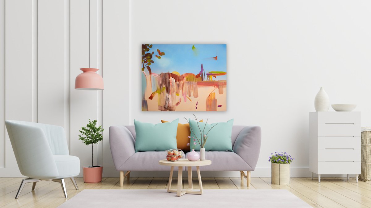 Abstract Painting By Dan Laurentiu Arcus, 39 X 31, Cliff Architecture, Original Artwork