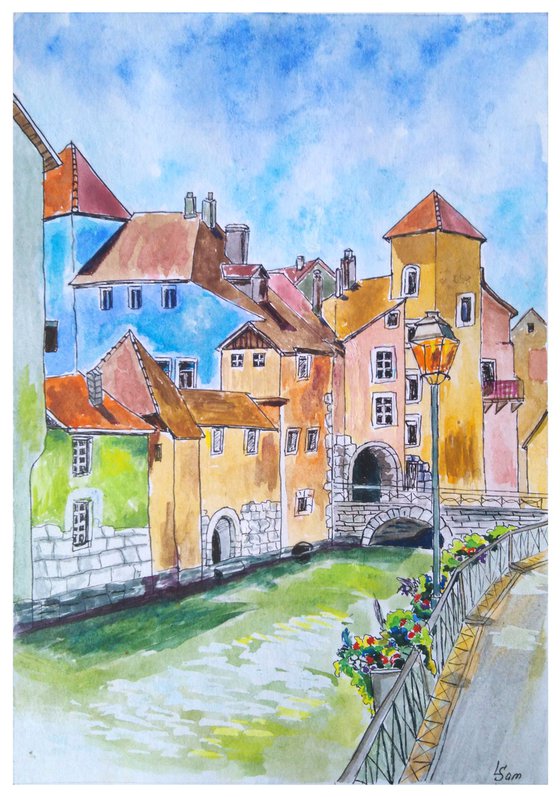 Annecy Canal and Bell Tower