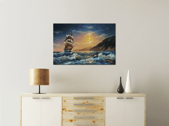 Restless sea -1 (60x90cm, oil painting)