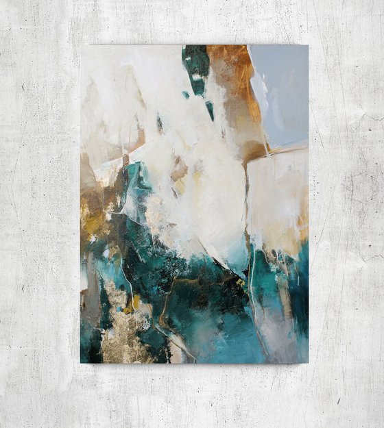 "Cyclone 2" Emerald green golg abstract art