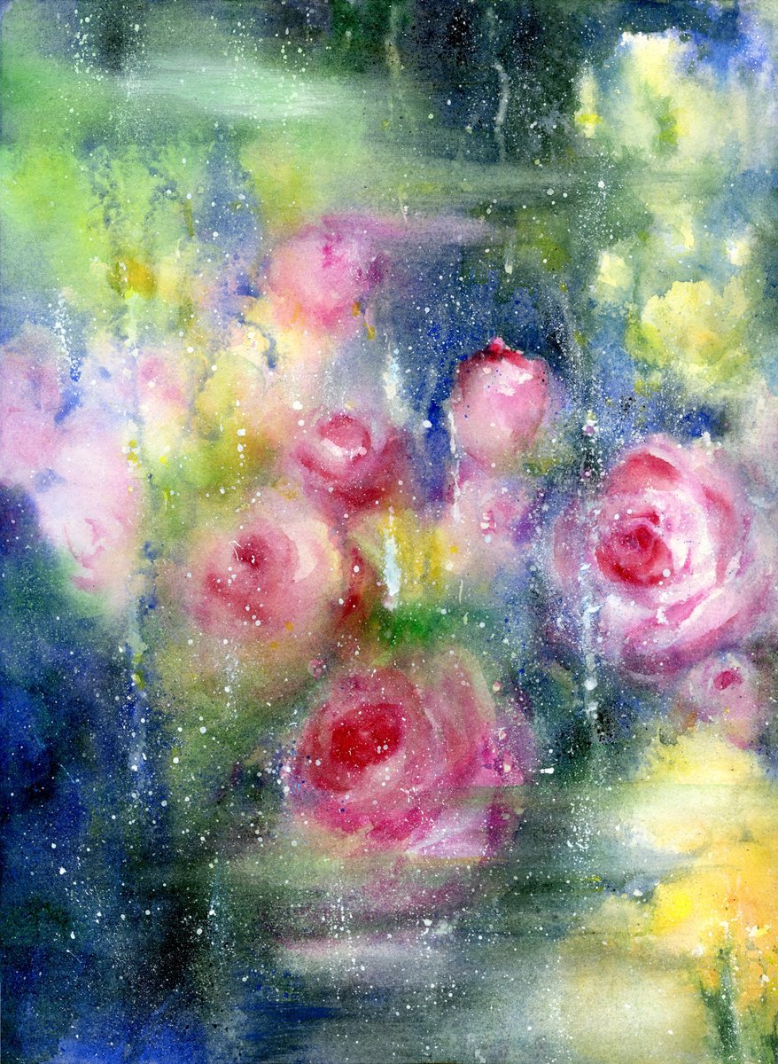 Expressive Botanical Watercolour By Cecilia Xiao, 11 X 15, A Dream Of Roses No 2, Original Artwork