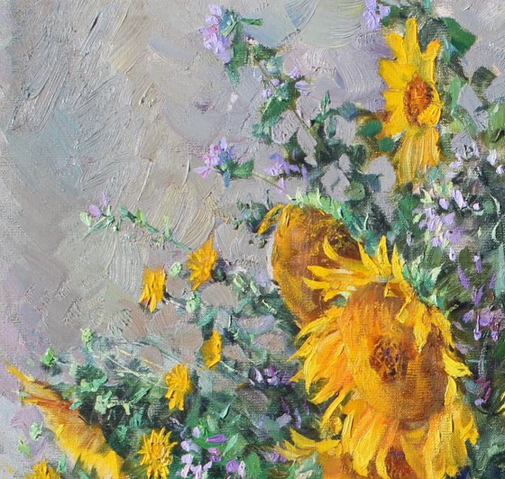 Sunflowers in an antique vase
