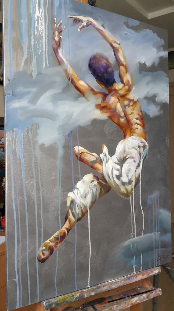 Painting "The sky is not the limit", dancer, ballet - original oil  large artwork
