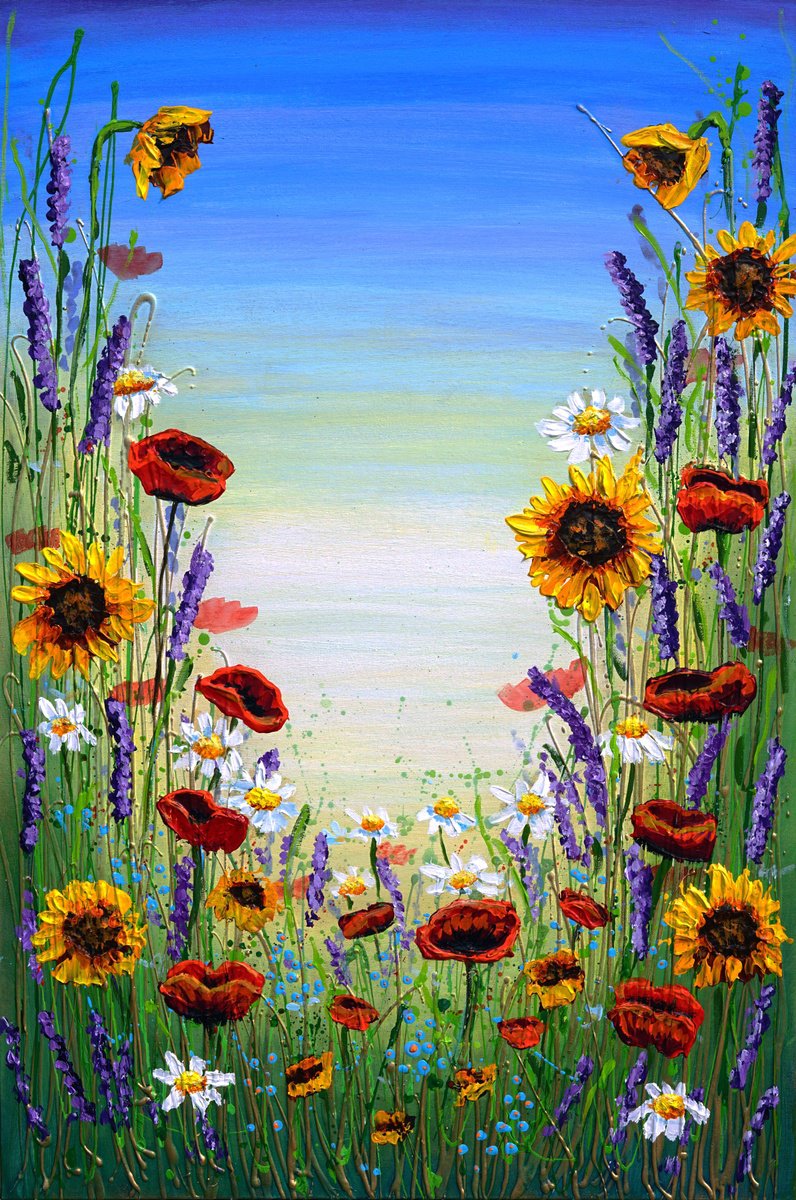 Organic Botanical Acrylic Painting By Amanda Dagg, 24 X 36, Symphony Of Wildflowers, Original Artwork