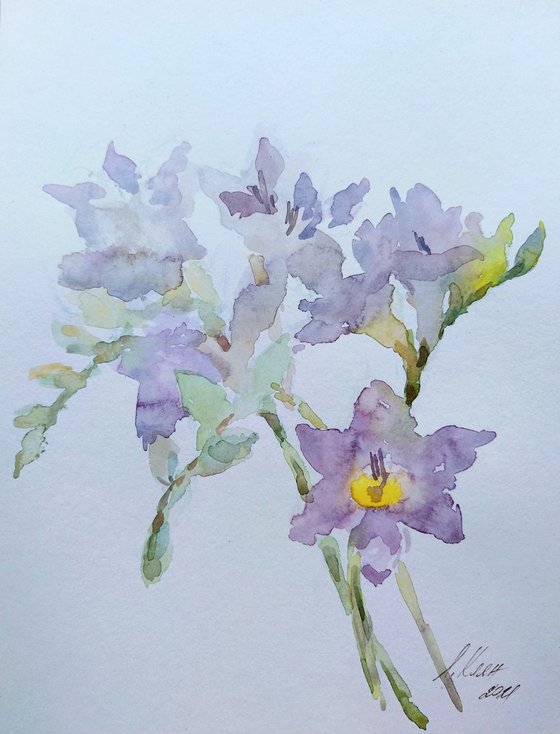 Freesias # 3 original watercolour painting.