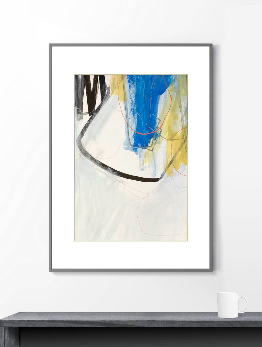 Expressive Abstract Acrylic Painting By Adrian Bradbury, 17 X 22, Blue 2, Original Artwork