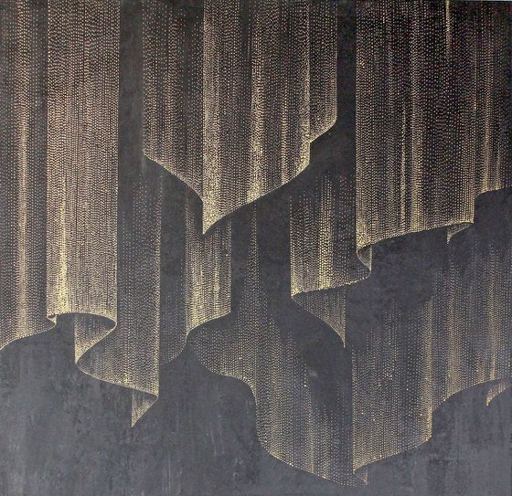 "Northern Lights" Black gold lights abstract