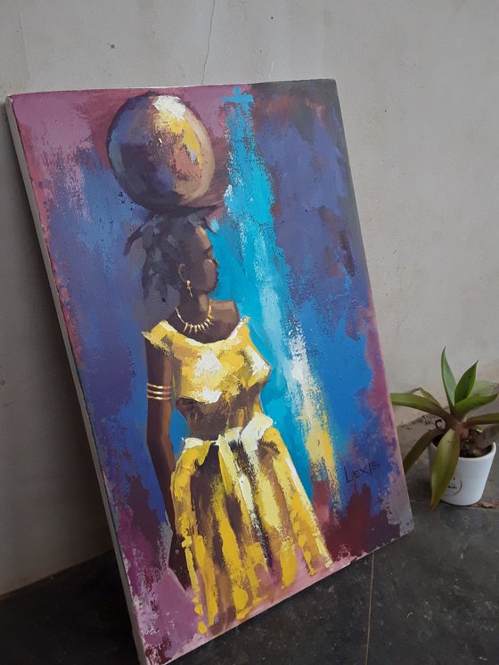 Melanin beauty and her golden dress