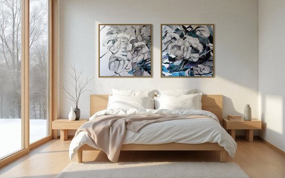 Blue Heart Bloom. Diptych
