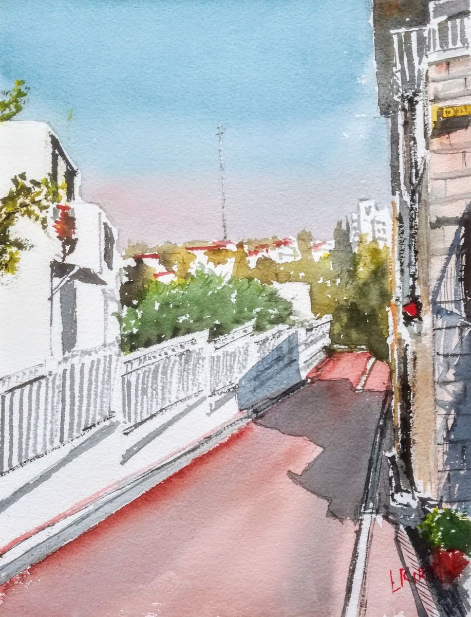Impressionistic Cityscapes Watercolour By Leonid Kirnus, 10 X 13", The Street, Original Artwork