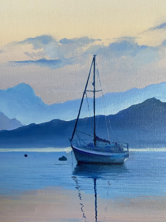 A blue sailboat