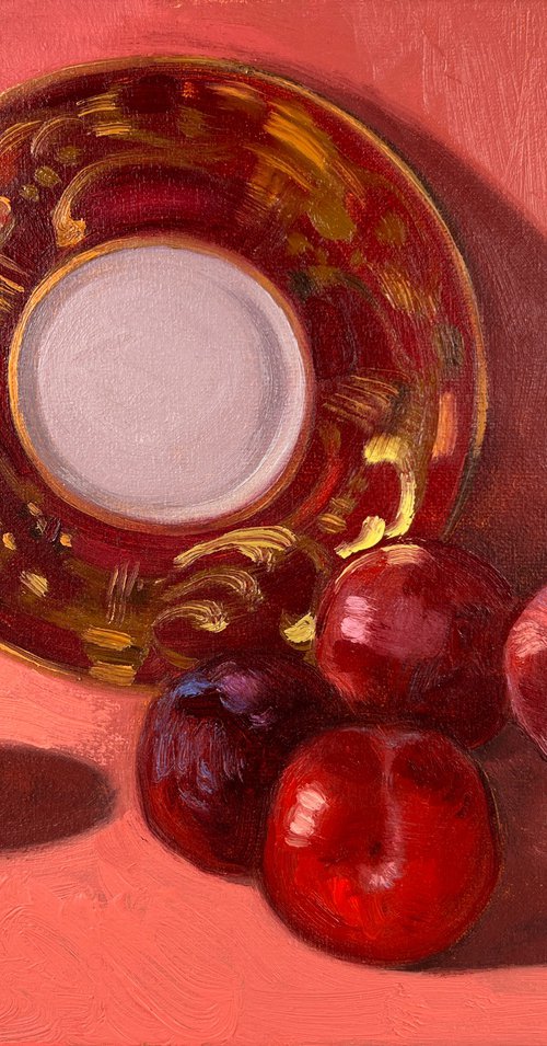 Still Life with plums and Limoges plate by Elina Arbidane