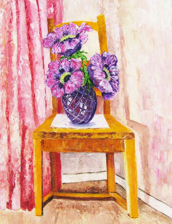 Pine Chair with Flowers