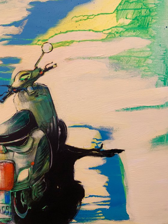 Bright motorbike - "Italian summer day" - Sunrise - Pop Art - Moped - Expressionism