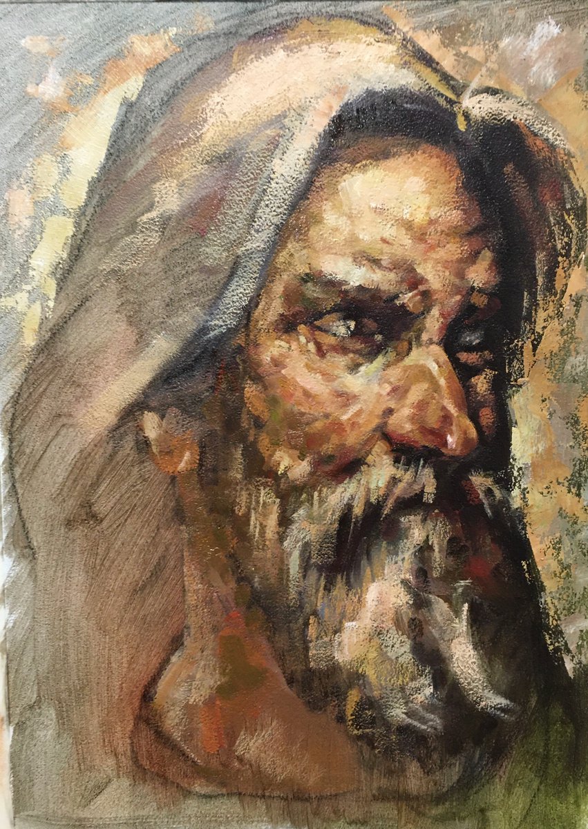 Impressionistic Portrait Oil Painting By Yuriy Ivashkevych, 11 X 15", Old Hutsul, Original Artwork