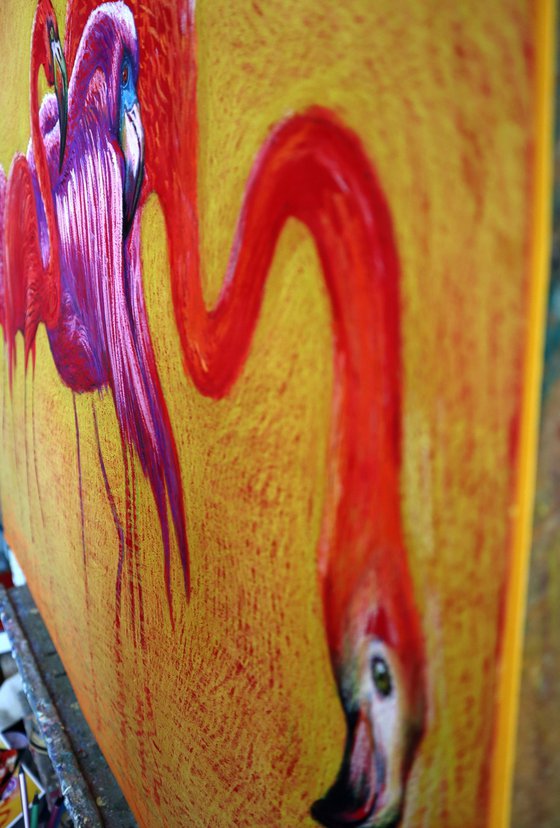 Flamingo on Gold -Blazing Gradient