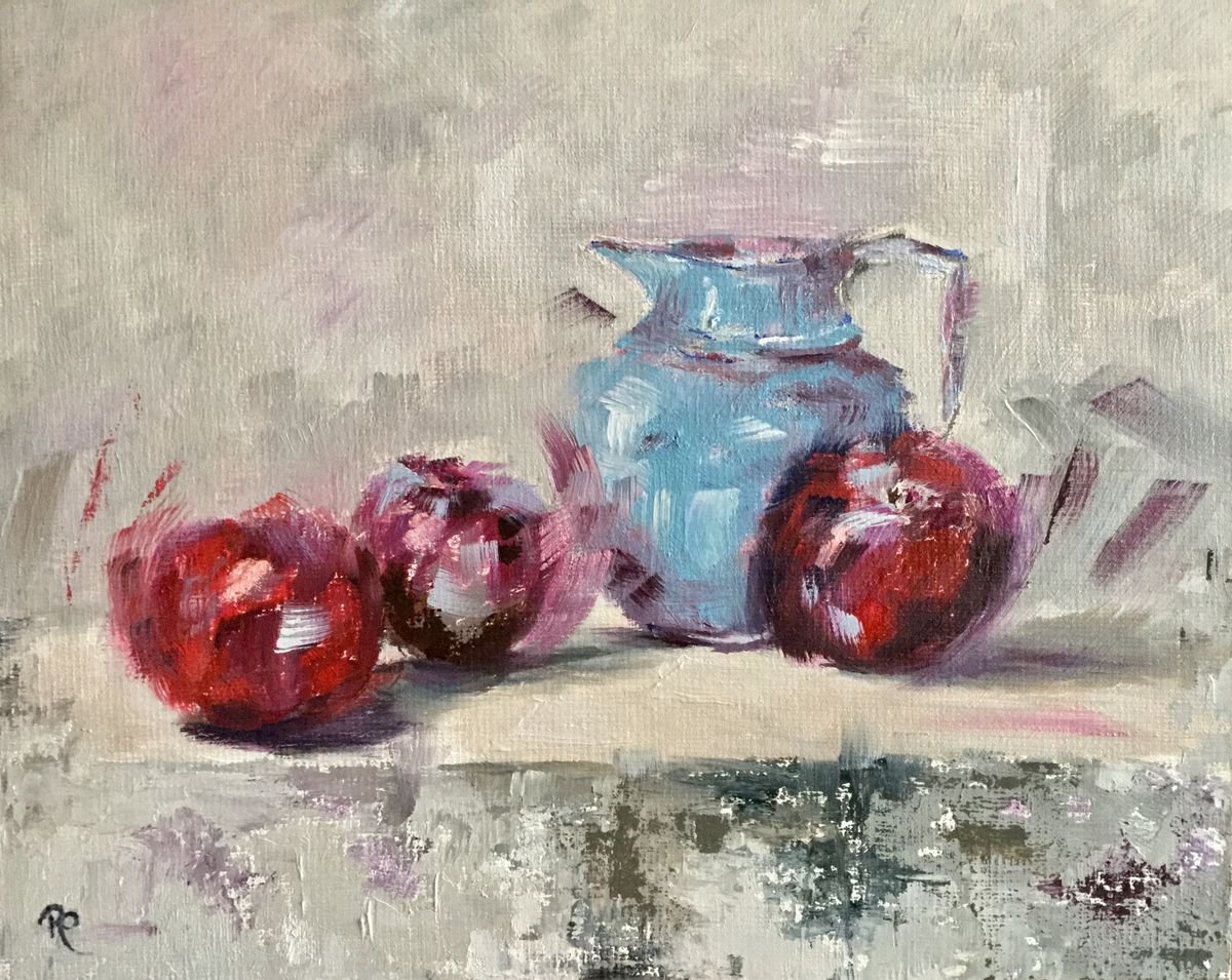 Trio of Plums with Blue Jug Impressionist Still Life Oil painting by ...