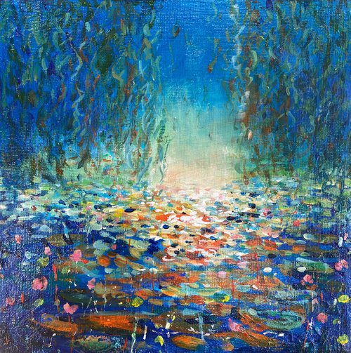 Waterlily pond in blue by Teresa Tanner