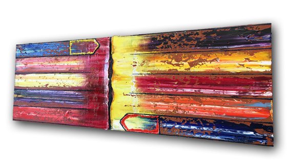 "All Roads Lead Here" - FREE USA SHIPPING + Special Price - Original PMS Abstract Oil Painting On Canvas - 36" x 12"