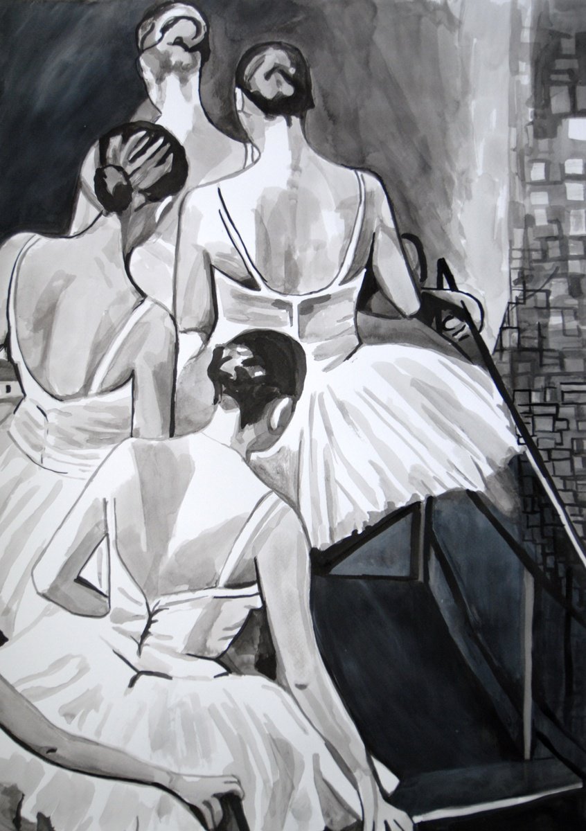 Portrait Painting By Alexandra Djokic, 20 X 28, Ballerinas, Original Artwork