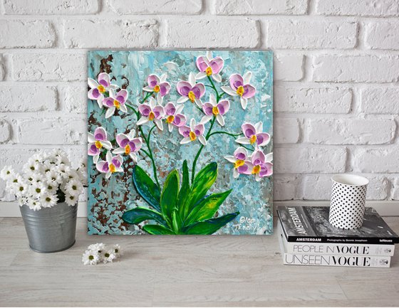 Violet Orchid - Impressionist Flower Painting, Palette Knife Art