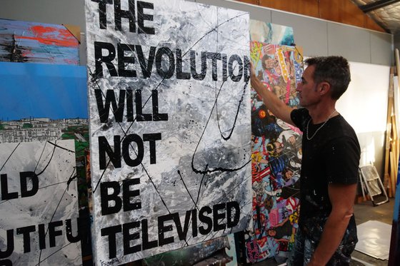 The Revolution 140cm x 100cm Black White Textured Urban Pop Art