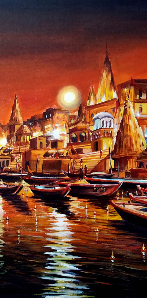 Night Varanasi Ghats IV by Samiran Sarkar