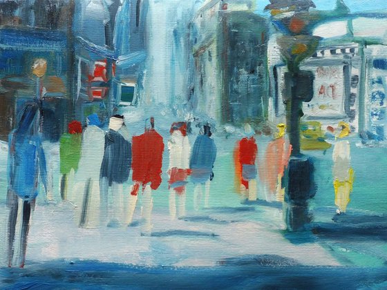 CITY FIGURES ABSTRACT. Original Impressionistic Figurative Oil Painting. Varnished.