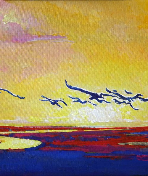 Storks at Sunset by Anatolii Varvarov