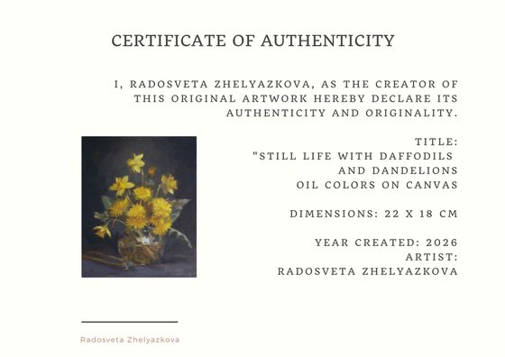 Still life with daffodils and dandelions