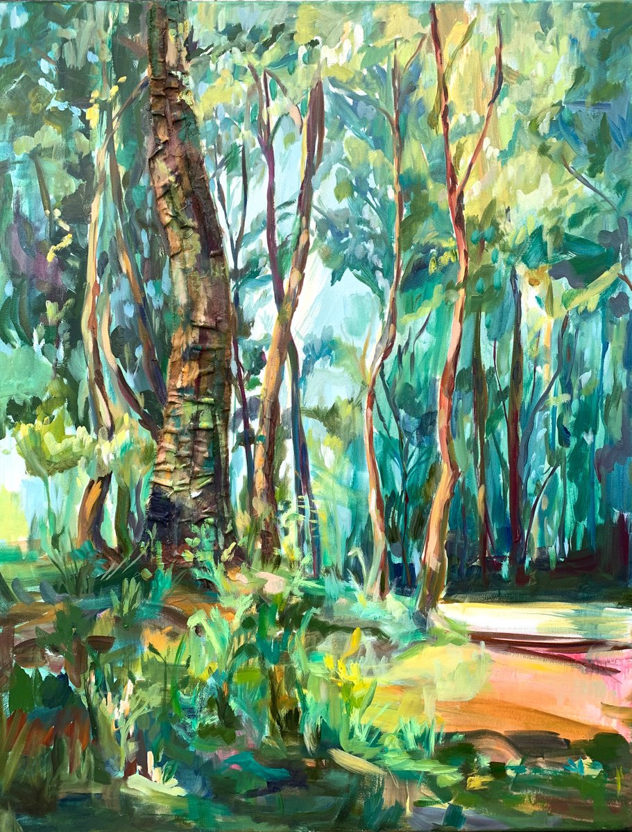 Impressionistic Landscape Oil Painting By Momalyu, 28 X 35", Wisdom Of The Ages. Forest, Original Artwork