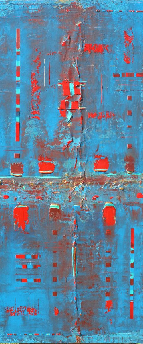 Primitive Blue, Red, Copper Abstract Concept by Robert Lynn