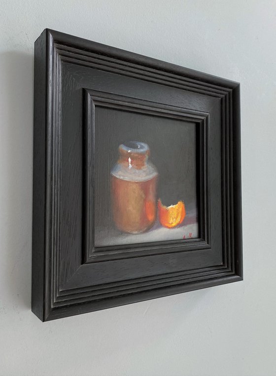 Original Oil Still Life Orange Slice & Ink Pot.