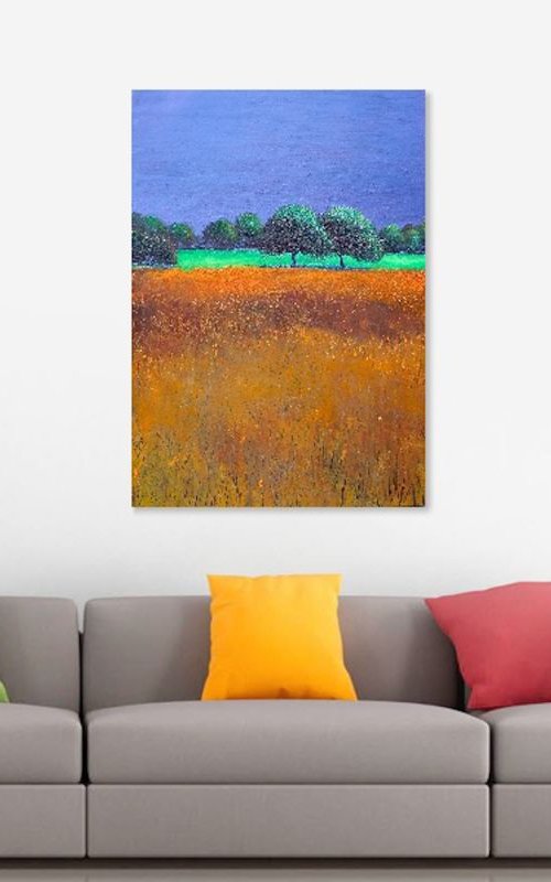 2 Trees Twilight 2 (Large Painting). by Simon Jones