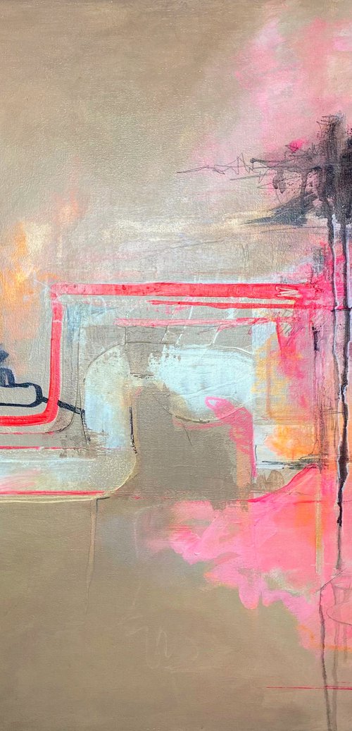 "Endorphins" beige abstract painting / pink abstract / medium painting / 60*70 cm by Anna Prykhodko