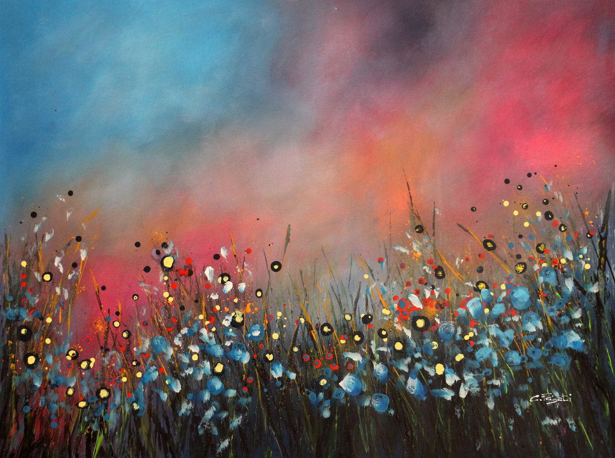 Expressive Botanical Acrylic Painting By Cecilia Frigati, 39 X 30, Warming Flow #1, Original Artwork