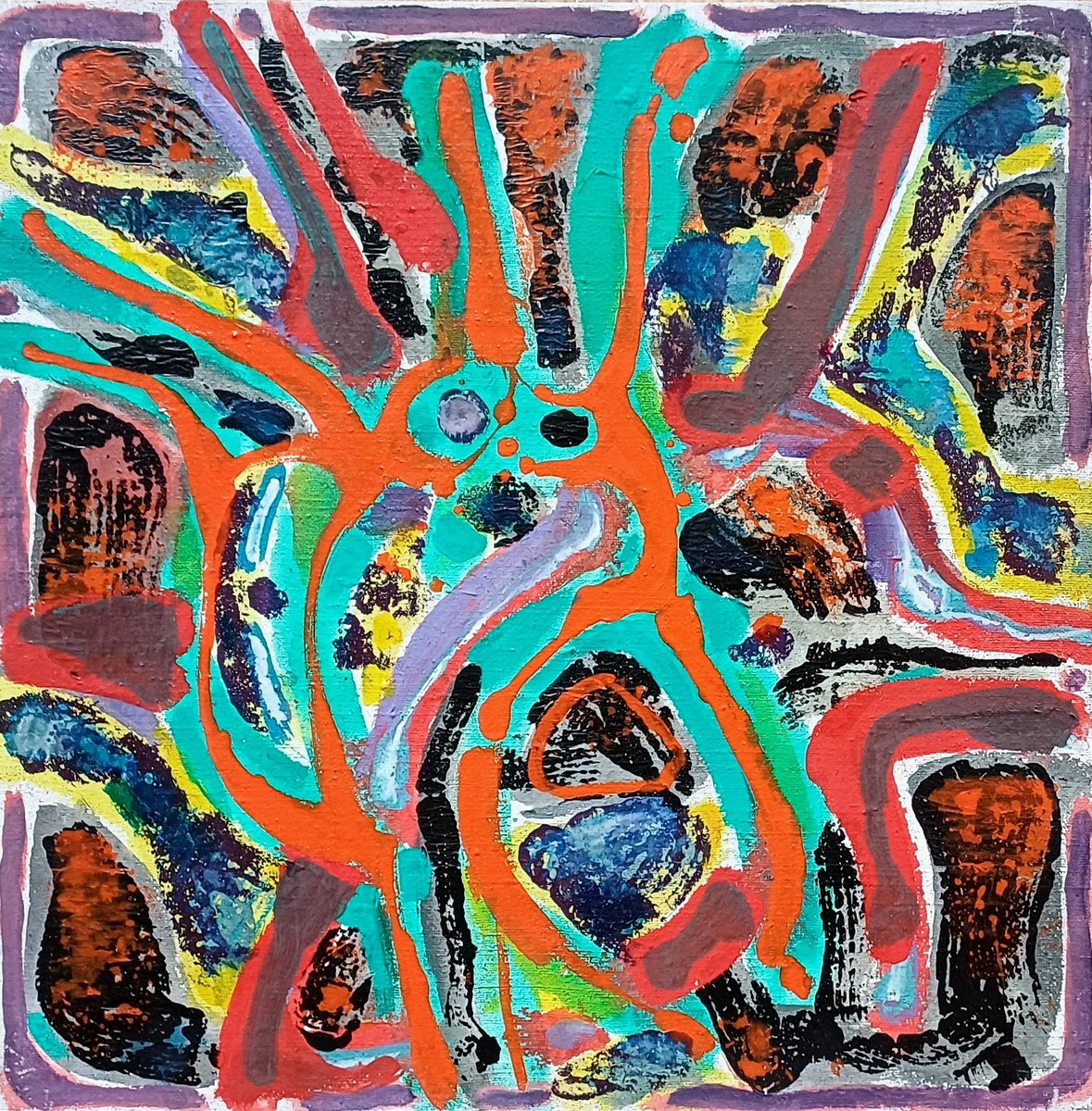 Abstract Acrylic Painting By Stanislav Bojankov, 16 X 16", Heart-Xxv, Original Artwork