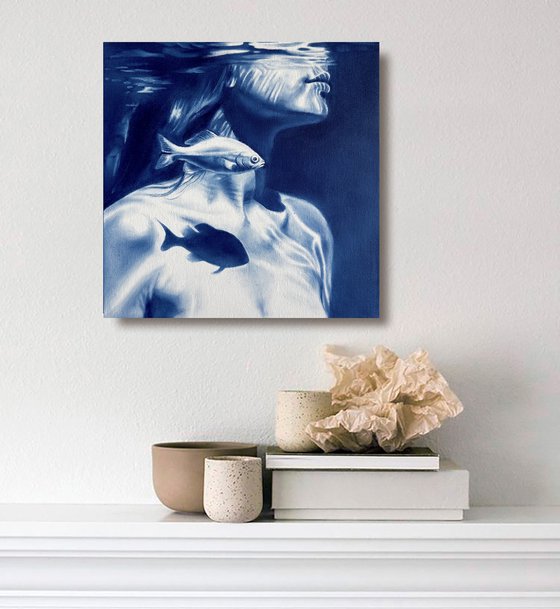 Hooked on You – Blue Underwater Fish Portrait