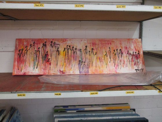 citytalk abstract all colored people Oilpainting 15,7 x 55,1 inch