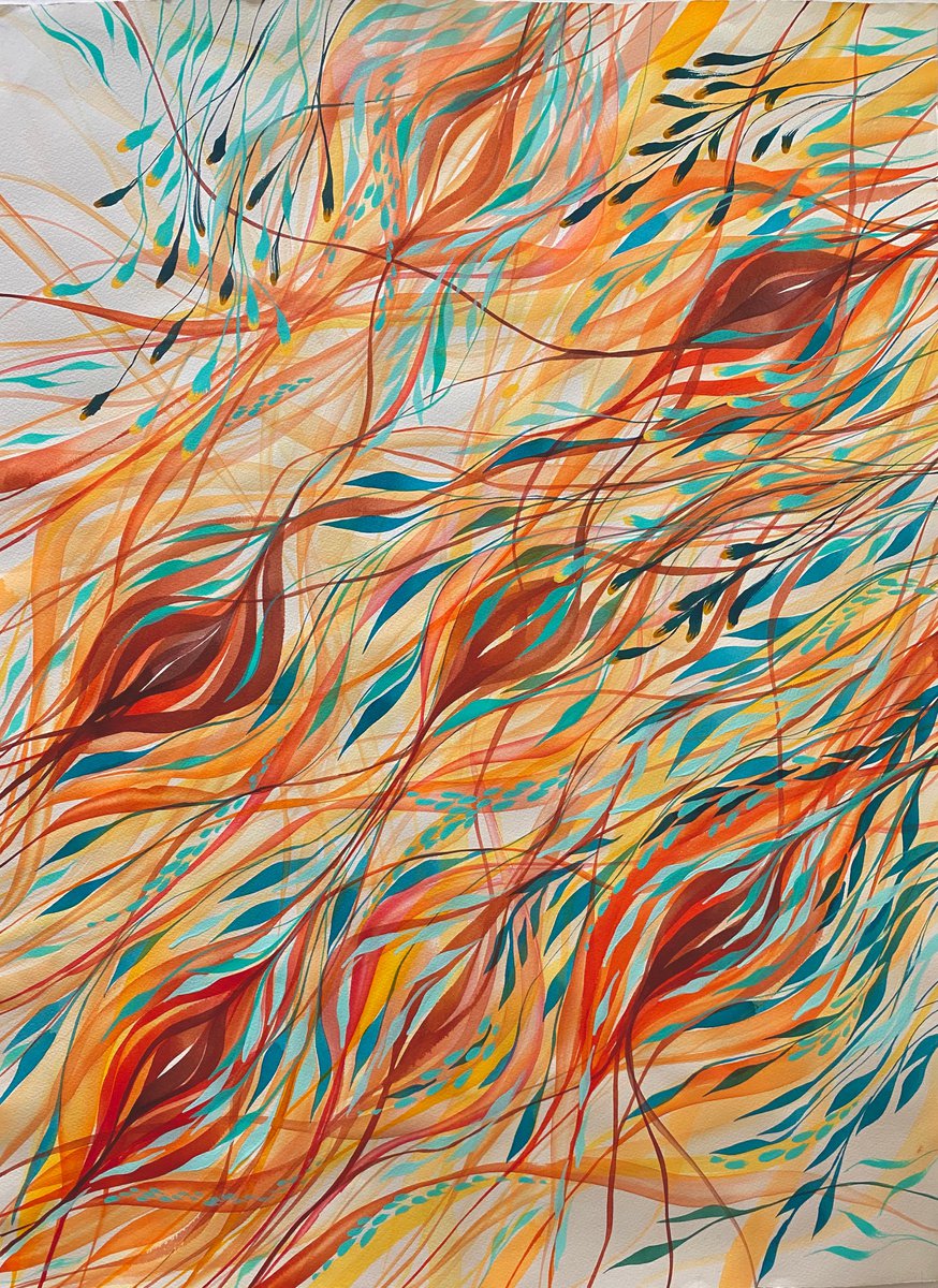 Organic Abstract Watercolour By Shushanik Karapetyan, 22 X 30", Meditation In Warm Hues, Original Artwork