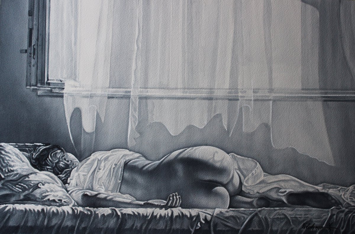 Portrait Watercolour By Volodymyr Melnychuk, 22 X 15", Dawn, Original Artwork