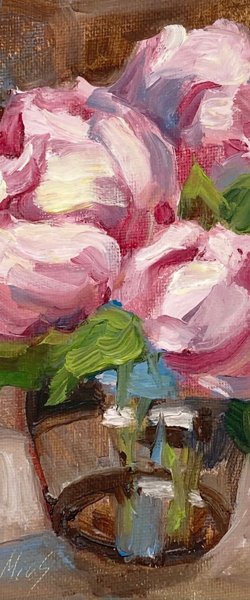 Pink Peonies in a Vase. Oil Painting by Natalia Miasnikova