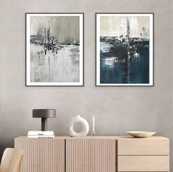 Shades of Indigo diptych set