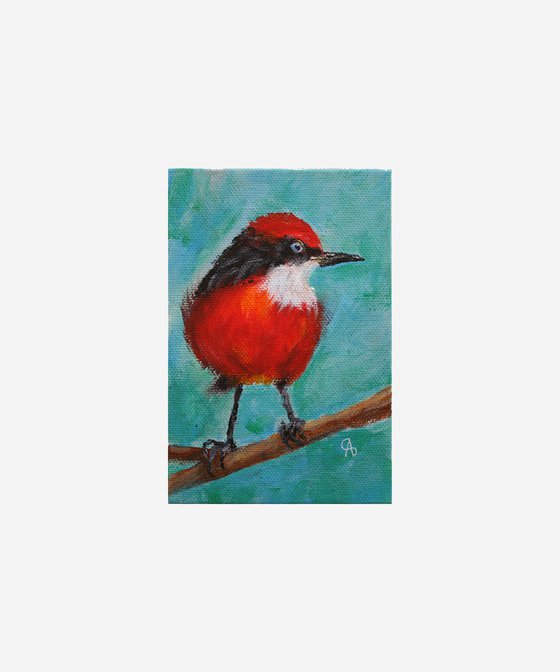 BIRD I. CRIMSON CHAT / FROM MY A SERIES OF MINI WORKS BIRDS / ORIGINAL PAINTING