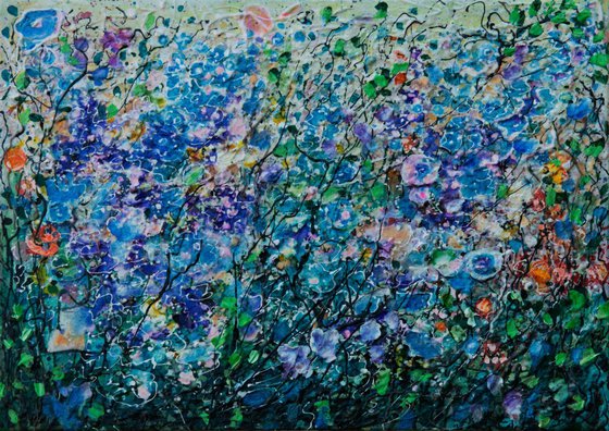 Dream Blue by OLena Art   17" X 12" X 1" - Original Painting   by Olena Art