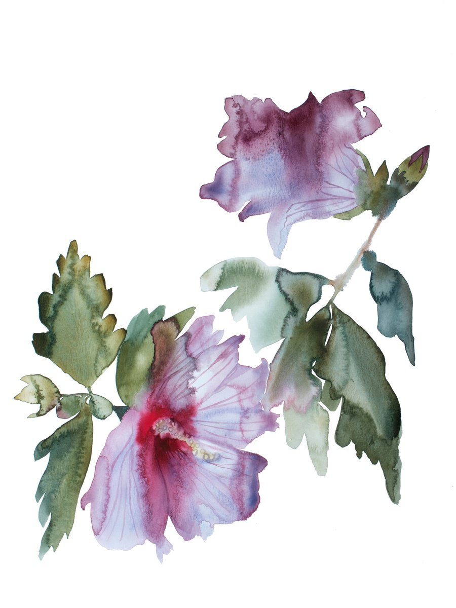 Expressive Botanical Watercolour By Elizabeth Becker, 18 X 24, Hibiscus No. 2, Original Artwork