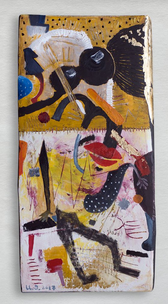 Hipster - Abstract Oil painting on wood board