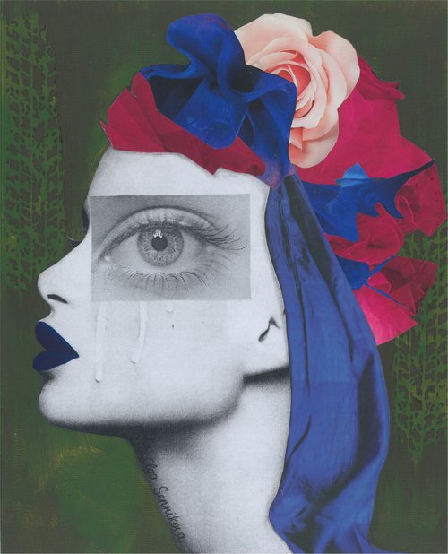 "Woman with blue headscarf" - surreal portrait by Olga Sennikova