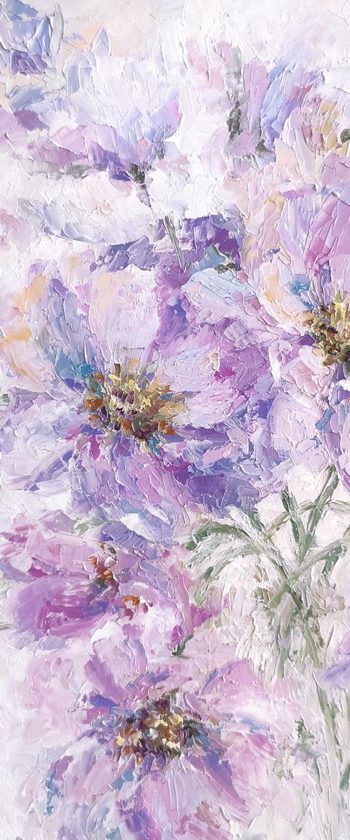Flowers in pastel colors. Light lilac impressionist flowers by Olga Grigo
